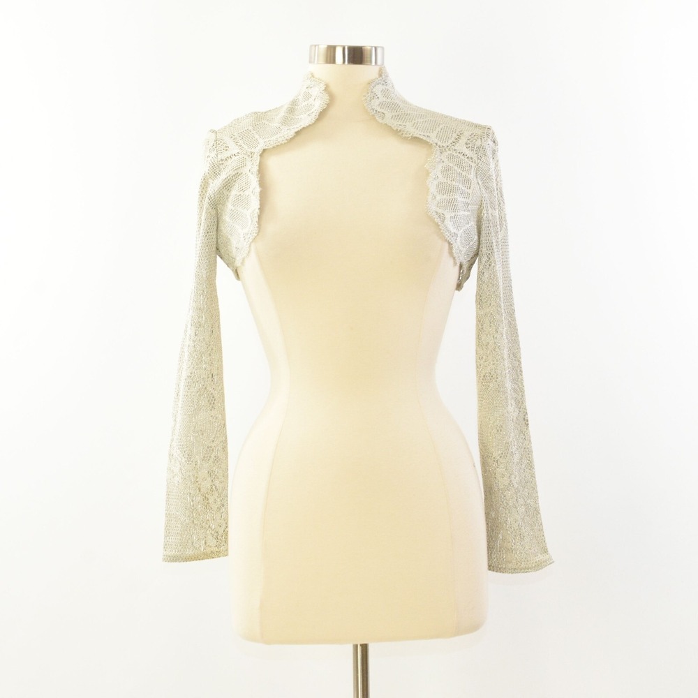 Joseph Ribkoff Scalloped Silver Shrug Stand Up Collar Avante Garde 6 - Picture 2 of 7
